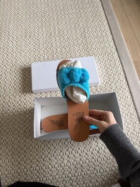 Ancient Greek Sandals Turquoise Terrycloth Slide Sandals